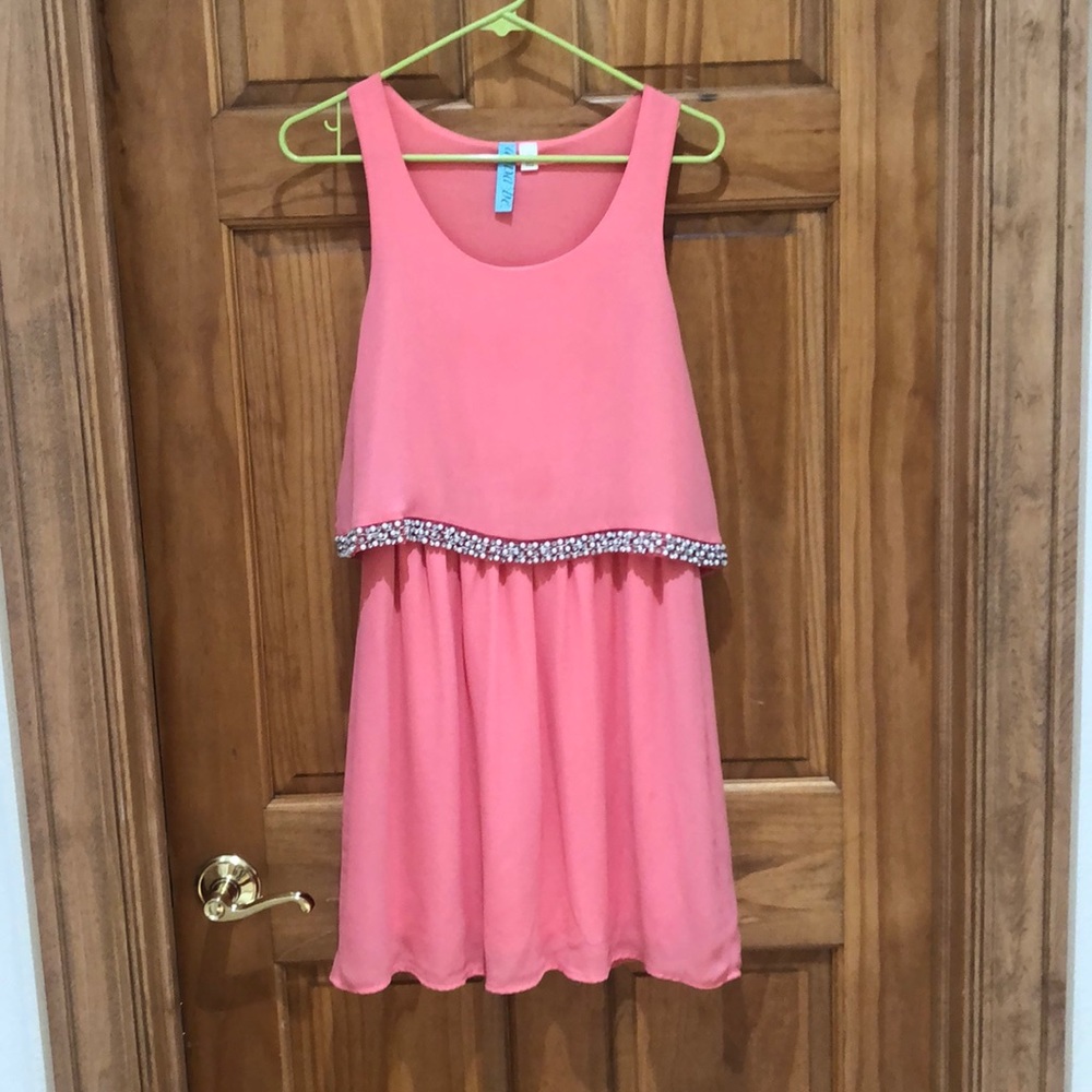 Overlay dress with rhinestones
